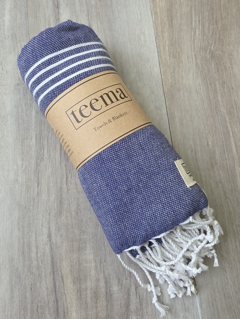 Teema Turkish Cotton The Navy Simple Blue White Fringe Towels & Blankets